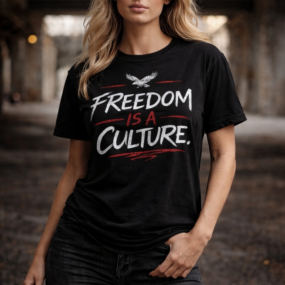 Black Graphic Tee with Red and White Accents